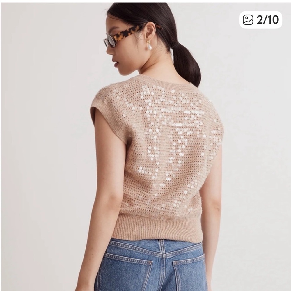 Madewell Sequin Sweater VestHeather Tawny Size XXS - Picture 2 of 8